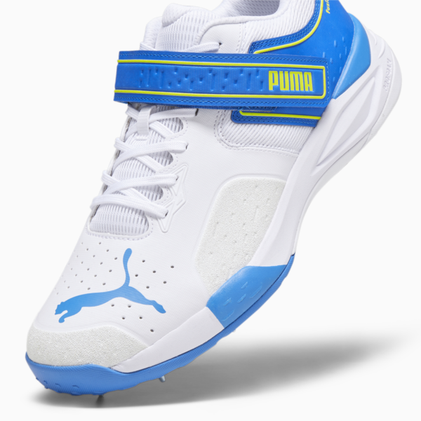Bowling 22.1 Men's Cricket Shoes, PUMA White-Ultra Blue-Yellow Blaze, large-ZAF