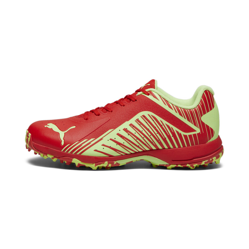 Men's PUMA 22 FH Rubber Unisex Cricket Lightweight Shoes in Red/Gray/Green size 7
