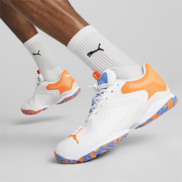 Solarattack RCT Padel Shoes, PUMA White-Ultra Orange-Team Light Blue, large-ZAF