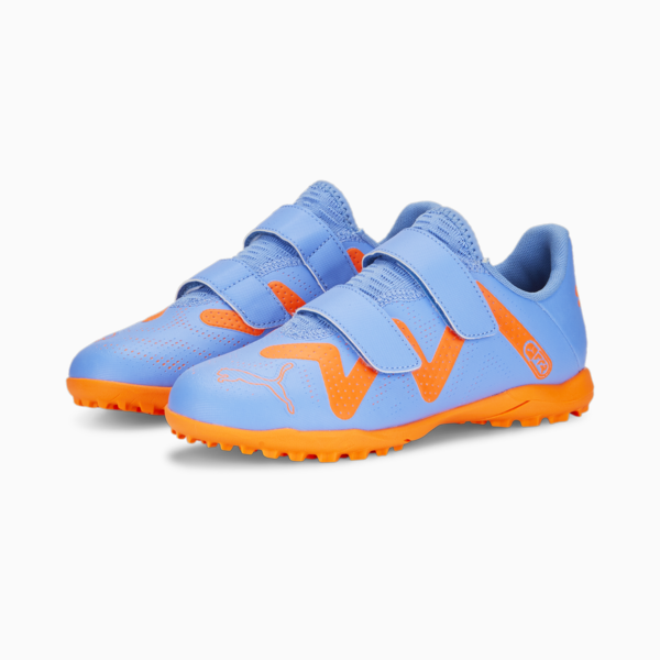 FUTURE Play TT V Football Boots Youth, Blue Glimmer-PUMA White-Ultra Orange, large-ZAF
