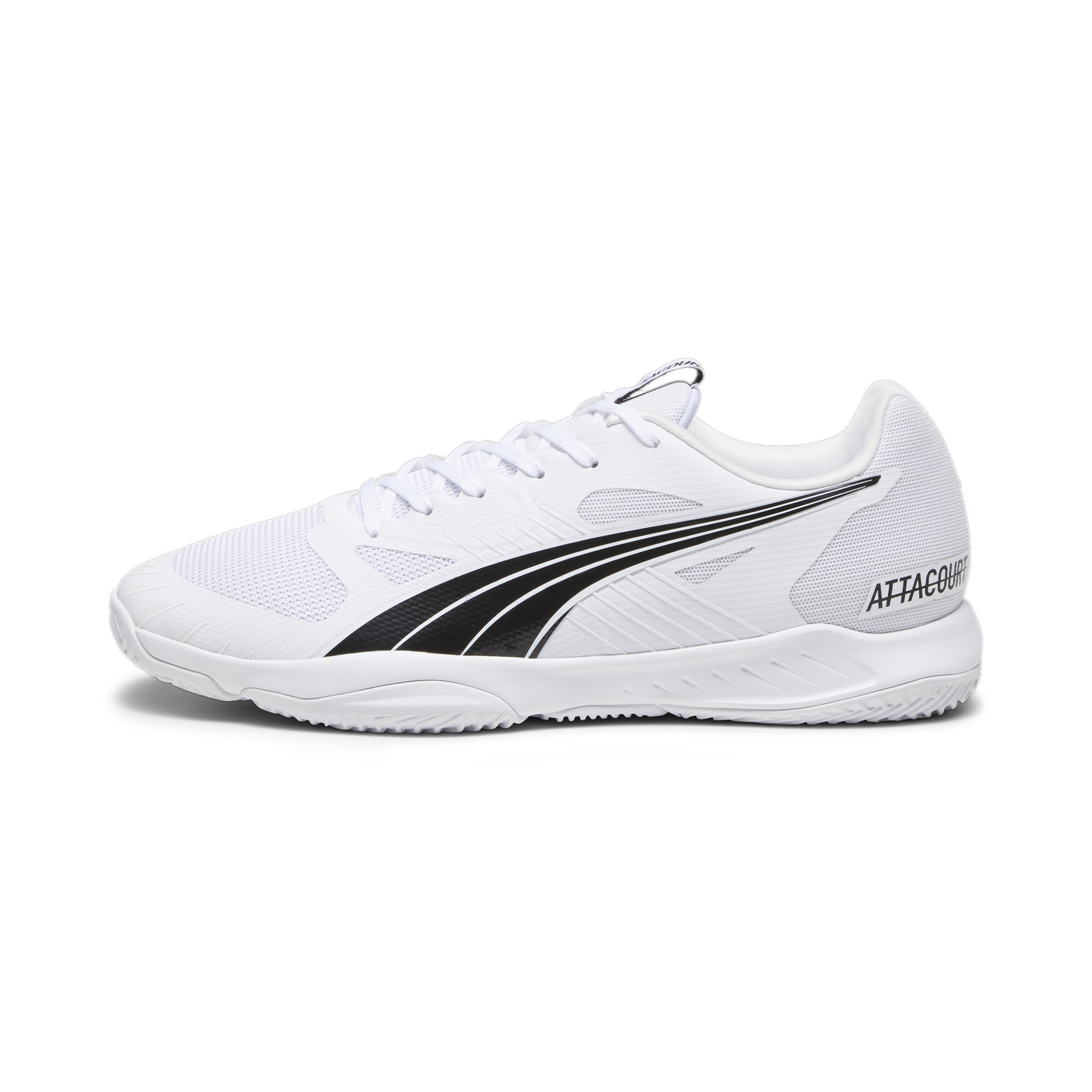 Puma Attacourt Indoor Hallensportschuhe Für Herren | Mit Colorful | White/Black/Concrete Gray | Größe: 43