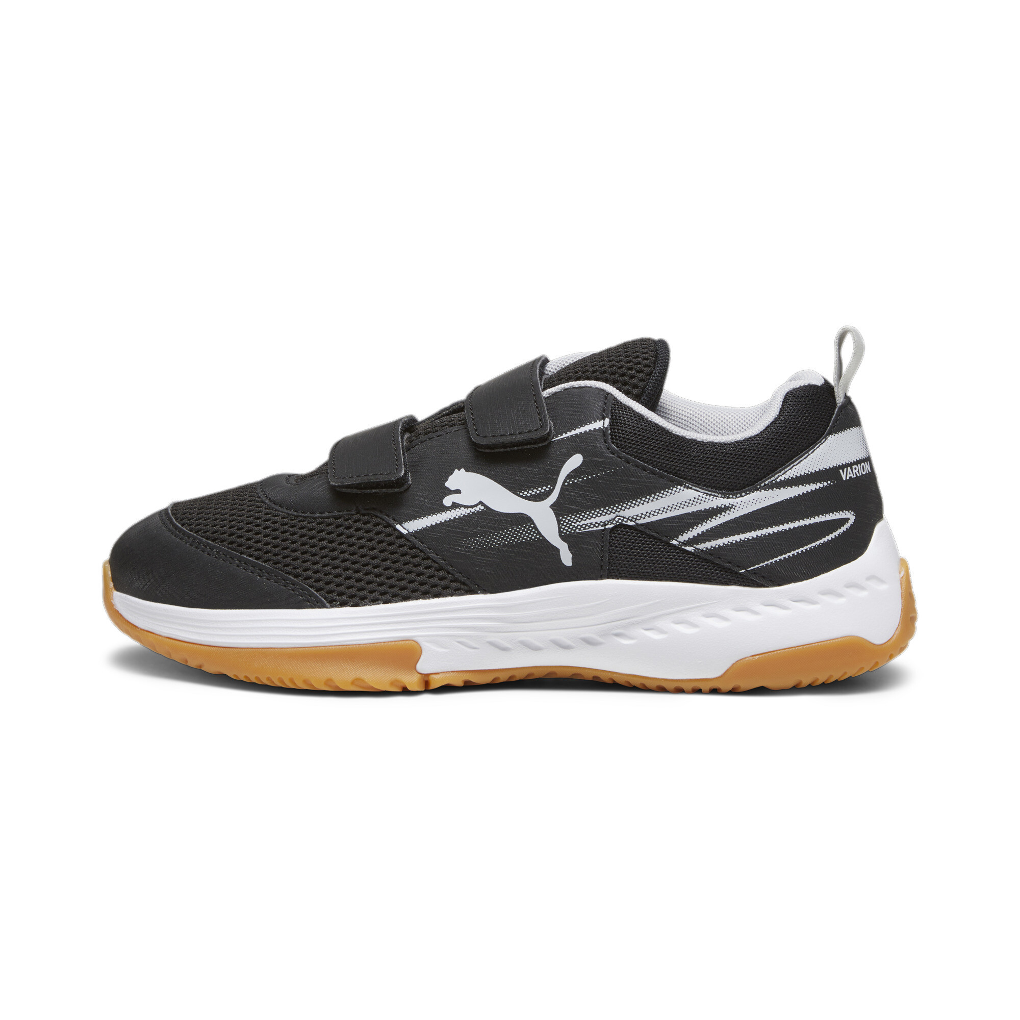 Puma Varion II Indoor Sportschuhe mit Klettverschluss Kinder | Mit Colorful | Black/Cool Light Gray/Yellow Blaze | Größe...