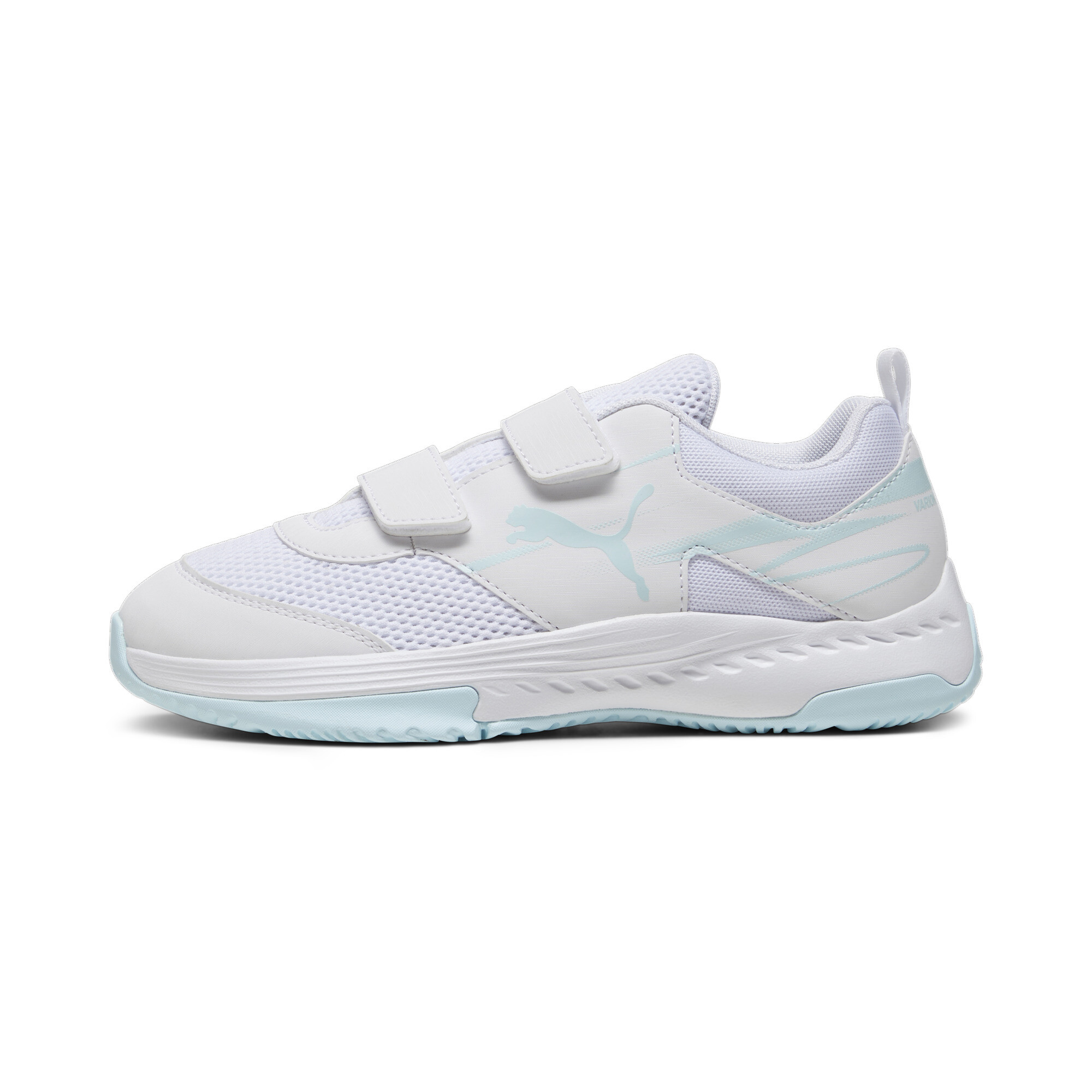 Puma Varion II Indoor Sportschuhe mit Klettverschluss Kinder | Mit Colorful | White/Light Aqua | Größe: 34.5