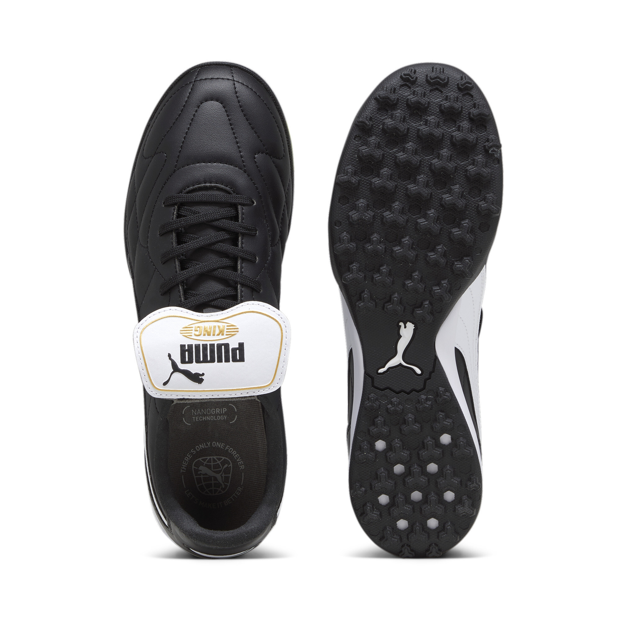 Men's PUMA KING TOP TT Football Boots In Black/Gold, Size EU 46