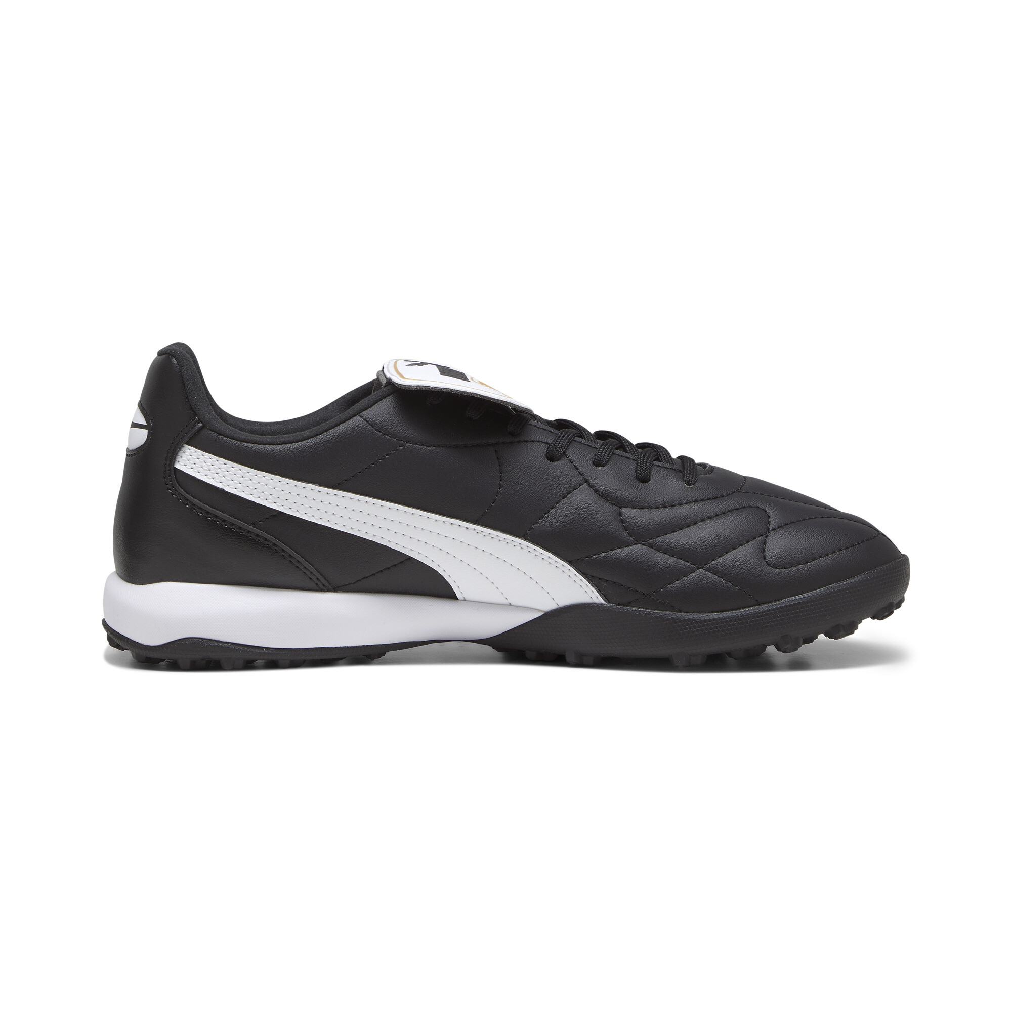 Men's PUMA KING TOP TT Football Boots In Black/Gold, Size EU 44.5