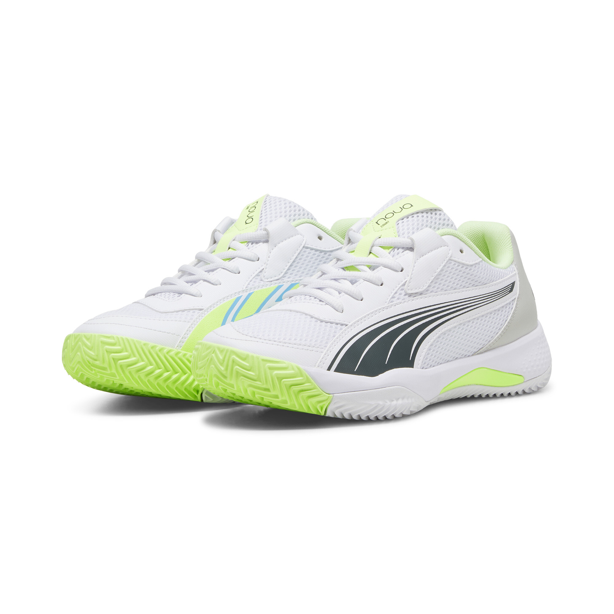 Puma NOVA Court Padel-Schuhe | Mit Colorful | White/Luminous Blue/Fizzy Apple | Größe: 45