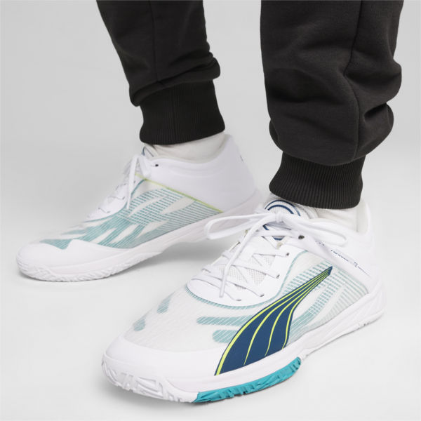 Accelerate Turbo Indoor Sport Shoes, PUMA White-Ocean Tropic-Lime Squeeze, large-ZAF