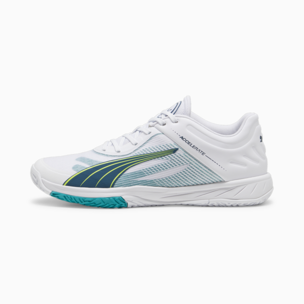 Accelerate Turbo Indoor Sport Shoes, PUMA White-Ocean Tropic-Lime Squeeze, large-ZAF