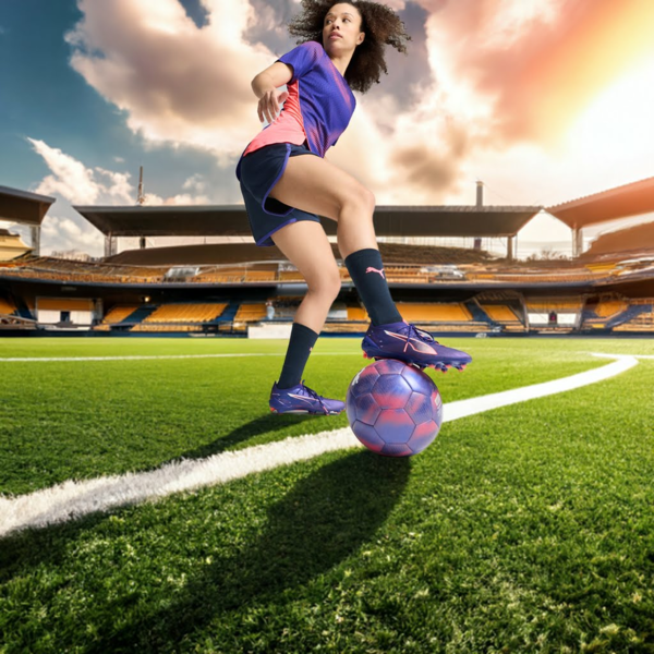 Botines de fútbol ULTRA 5 ULTIMATE FG para mujer, Lapis Lazuli-PUMA White-Sunset Glow, large-ARG