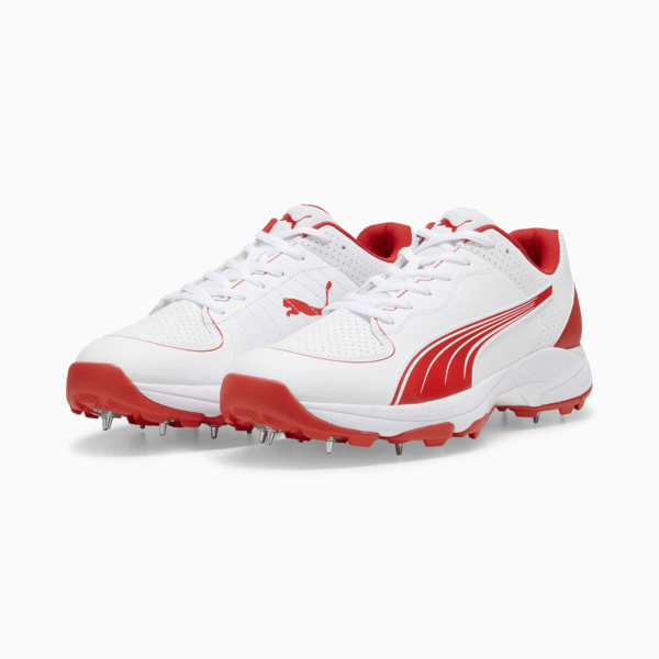 PUMA Spike 24.2 Unisex Ultralight Cricket Shoes, PUMA White-PUMA Red, large-ZAF