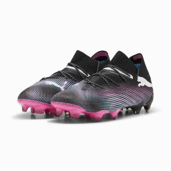 Botines de fútbol FUTURE 7 ULTIMATE FG/AG para mujer, PUMA Black-PUMA White-Poison Pink-Bright Aqua-Silver Mist, large-ARG