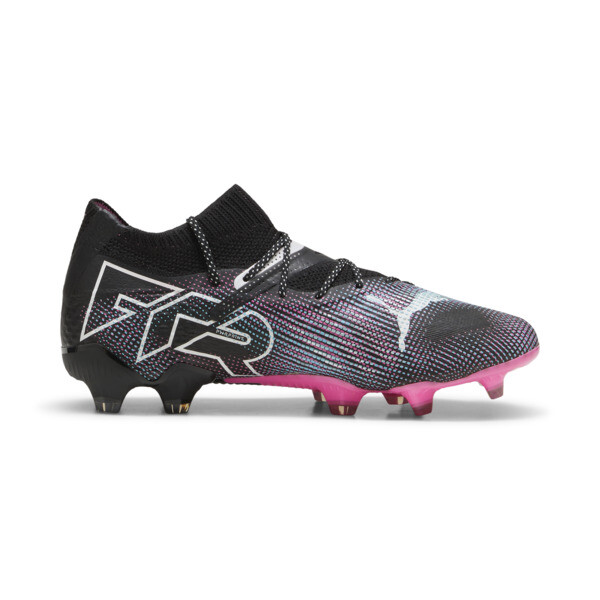 Botín de fútbol FUTURE 7 ULTIMATE FG/AG para mujer, PUMA Black-PUMA White-Poison Pink-Bright Aqua-Silver Mist, large-ARG