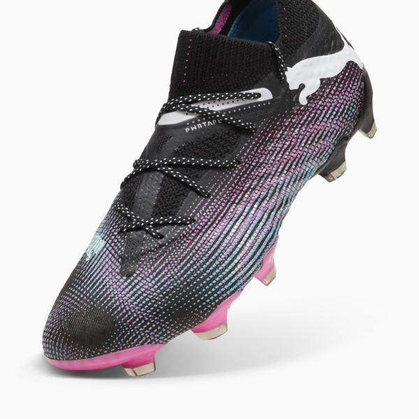 Botines de fútbol FUTURE 7 ULTIMATE FG/AG para mujer, PUMA Black-PUMA White-Poison Pink-Bright Aqua-Silver Mist, large-ARG
