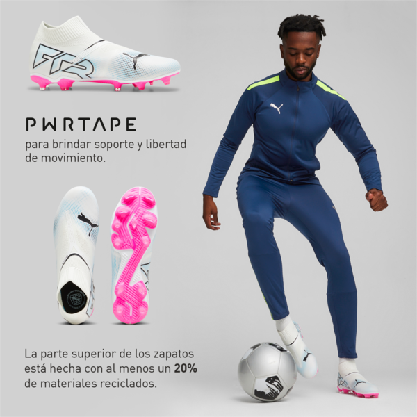 Tacos de fútbol sin cordones para hombre FUTURE 7 MATCH FG/AG, PUMA White-PUMA Black-Poison Pink, large-MEX