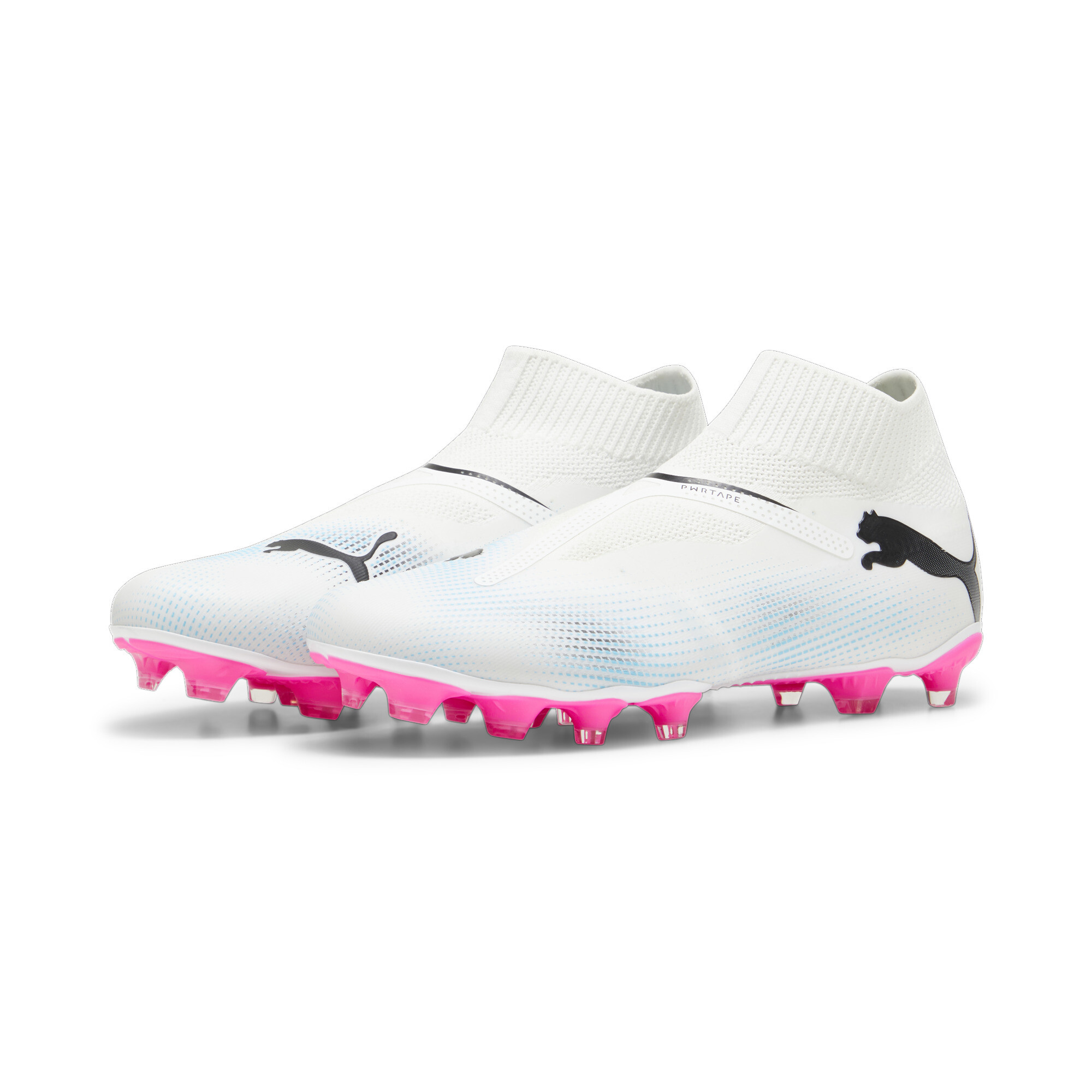Men's PUMA FUTURE 7 MATCH FG/AG Laceless Football Boots In White/Pink, Size EU 42.5