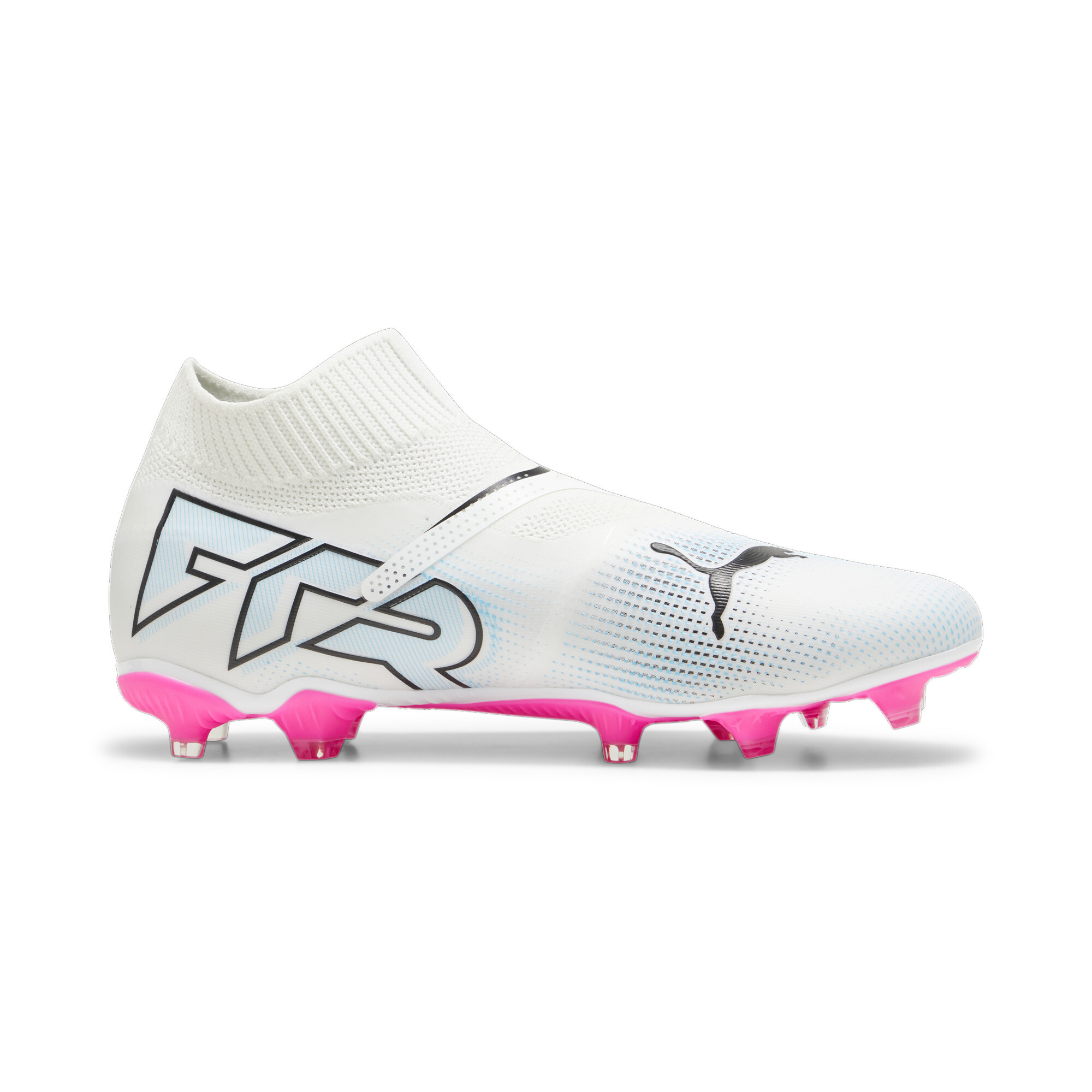 Men's PUMA FUTURE 7 MATCH FG/AG Laceless Football Boots In White/Pink, Size EU 42