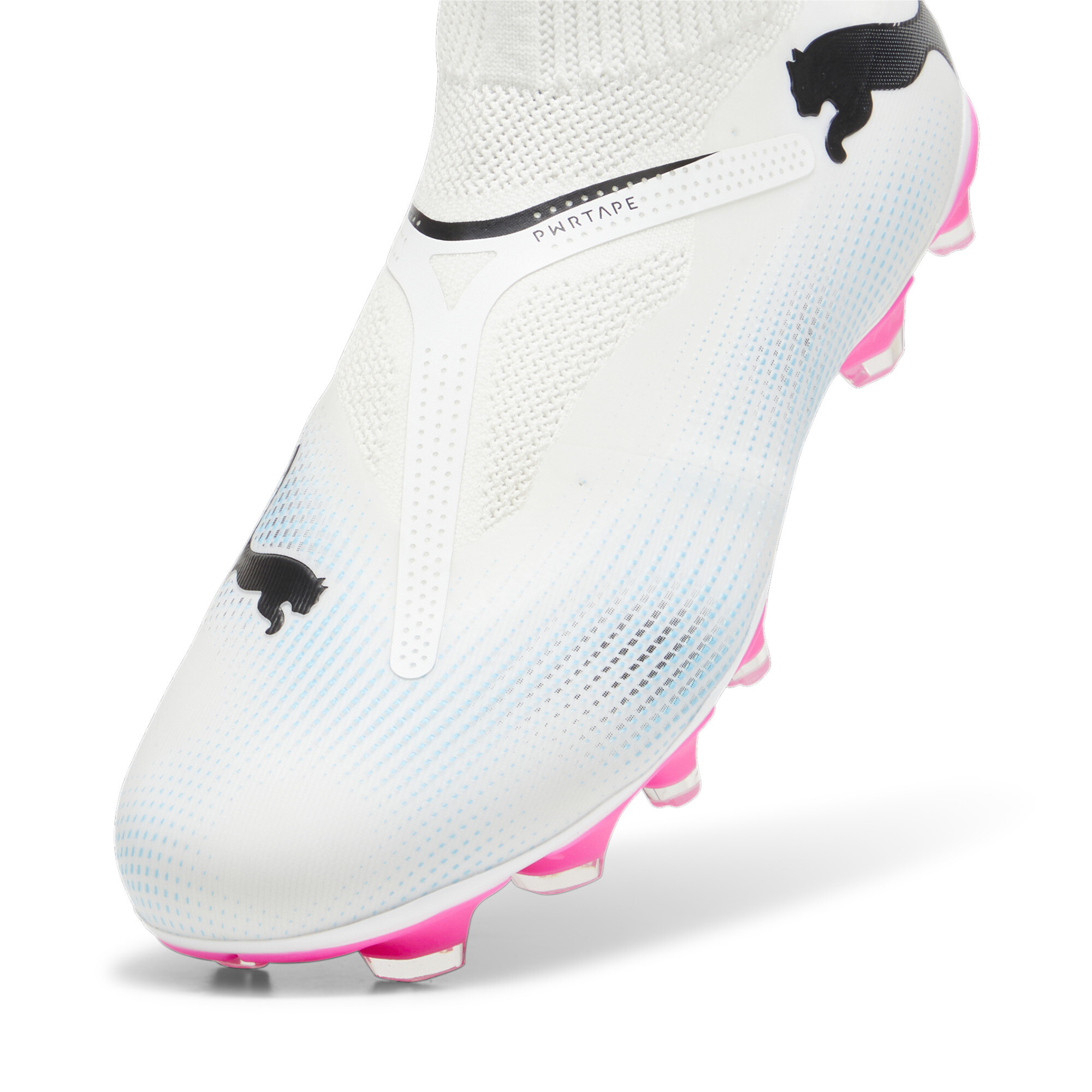 Men's PUMA FUTURE 7 MATCH FG/AG Laceless Football Boots In White/Pink, Size EU 42.5