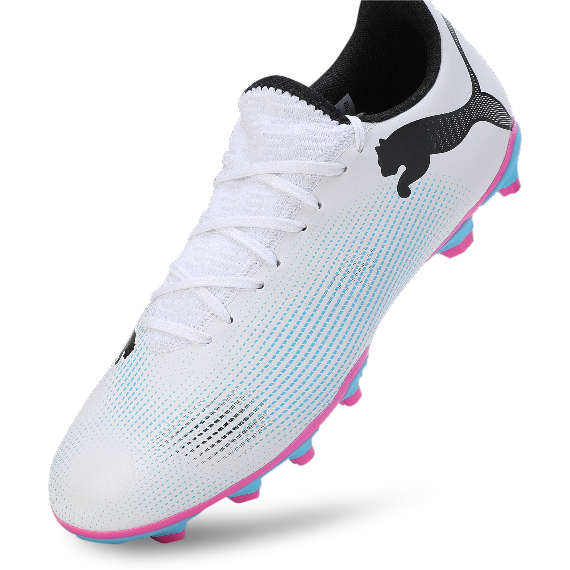 Men's PUMA FUTURE 7 PLAY FG/AG Football Boots In White/Pink, Size EU 44.5