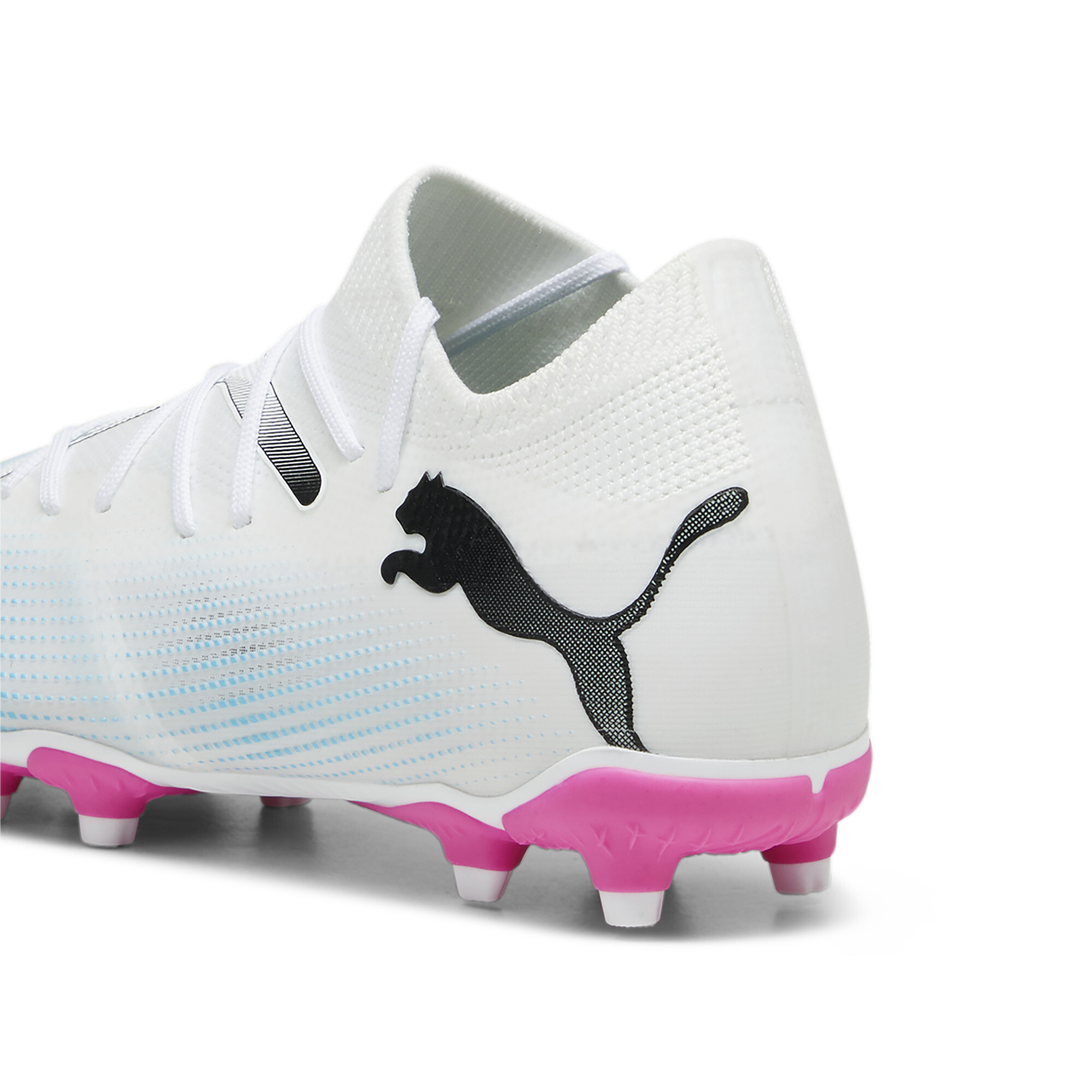 PUMA FUTURE 7 MATCH FG/AG Youth Football Boots In White/Pink, Size EU 36