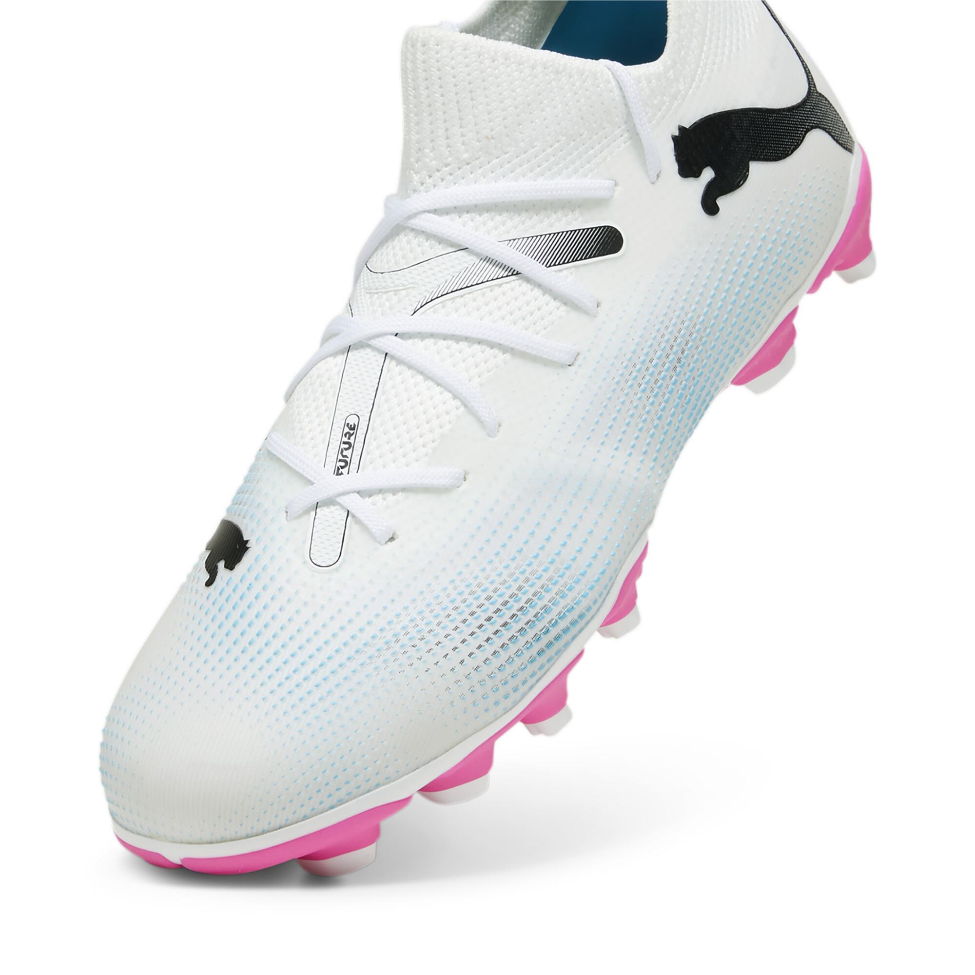 PUMA FUTURE 7 MATCH FG/AG Youth Football Boots In White/Pink, Size EU 36