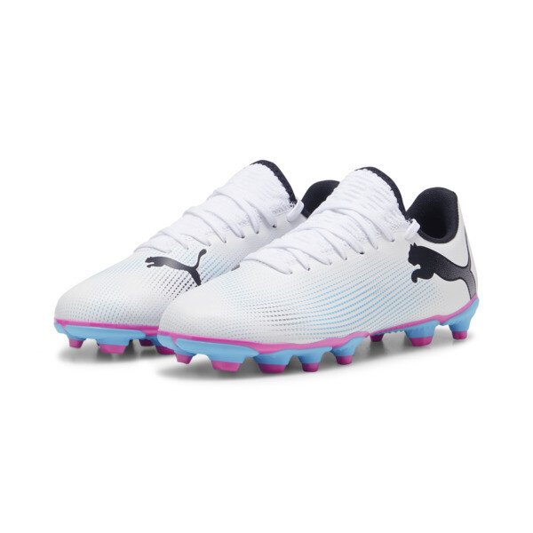 FUTURE 7 PLAY FG/AG Youth Football Boots, PUMA White-PUMA Black-Poison Pink, large-ZAF