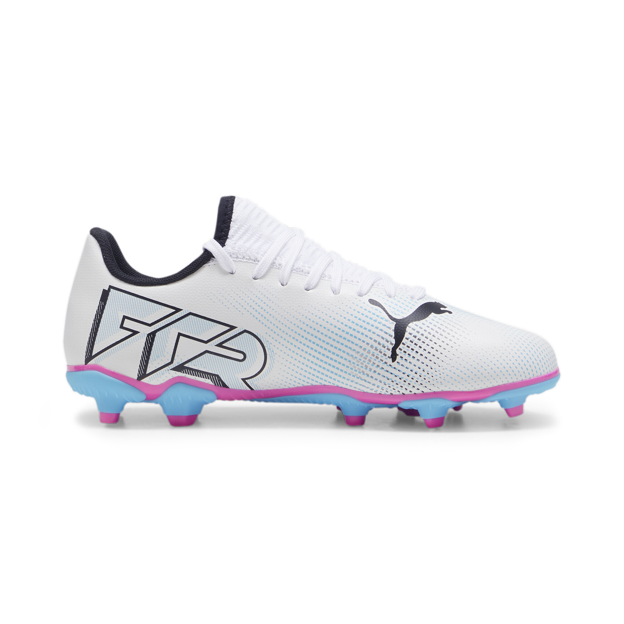 PUMA FUTURE 7 PLAY FG/AG Youth Football Boots In White/Pink, Size EU 35.5