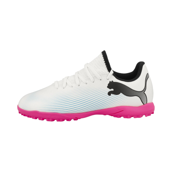 FUTURE 7 PLAY TT Youth Football Boots, PUMA White-PUMA Black-Poison Pink, large-ZAF