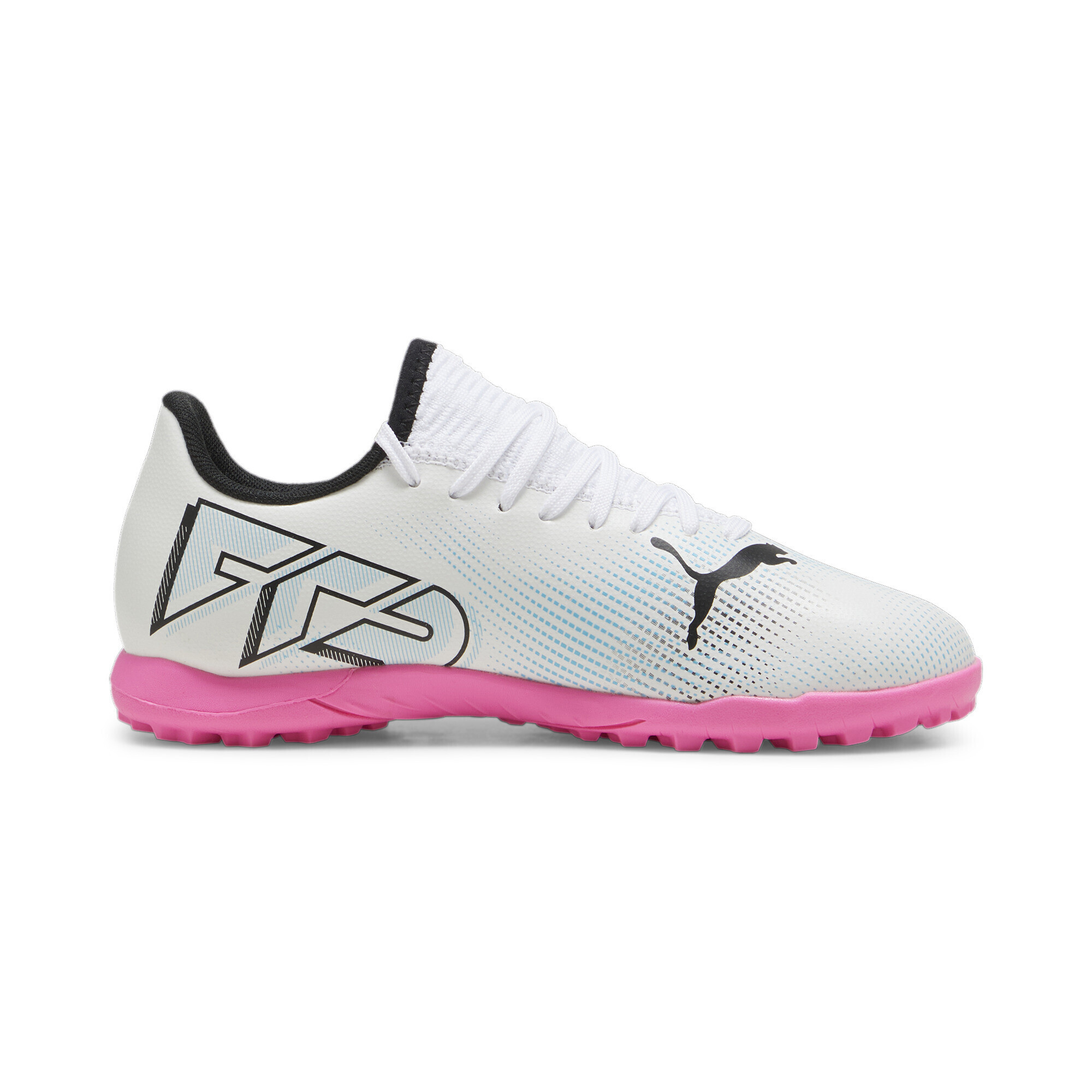 PUMA FUTURE 7 PLAY TT Youth Football Boots In White/Pink, Size EU 28