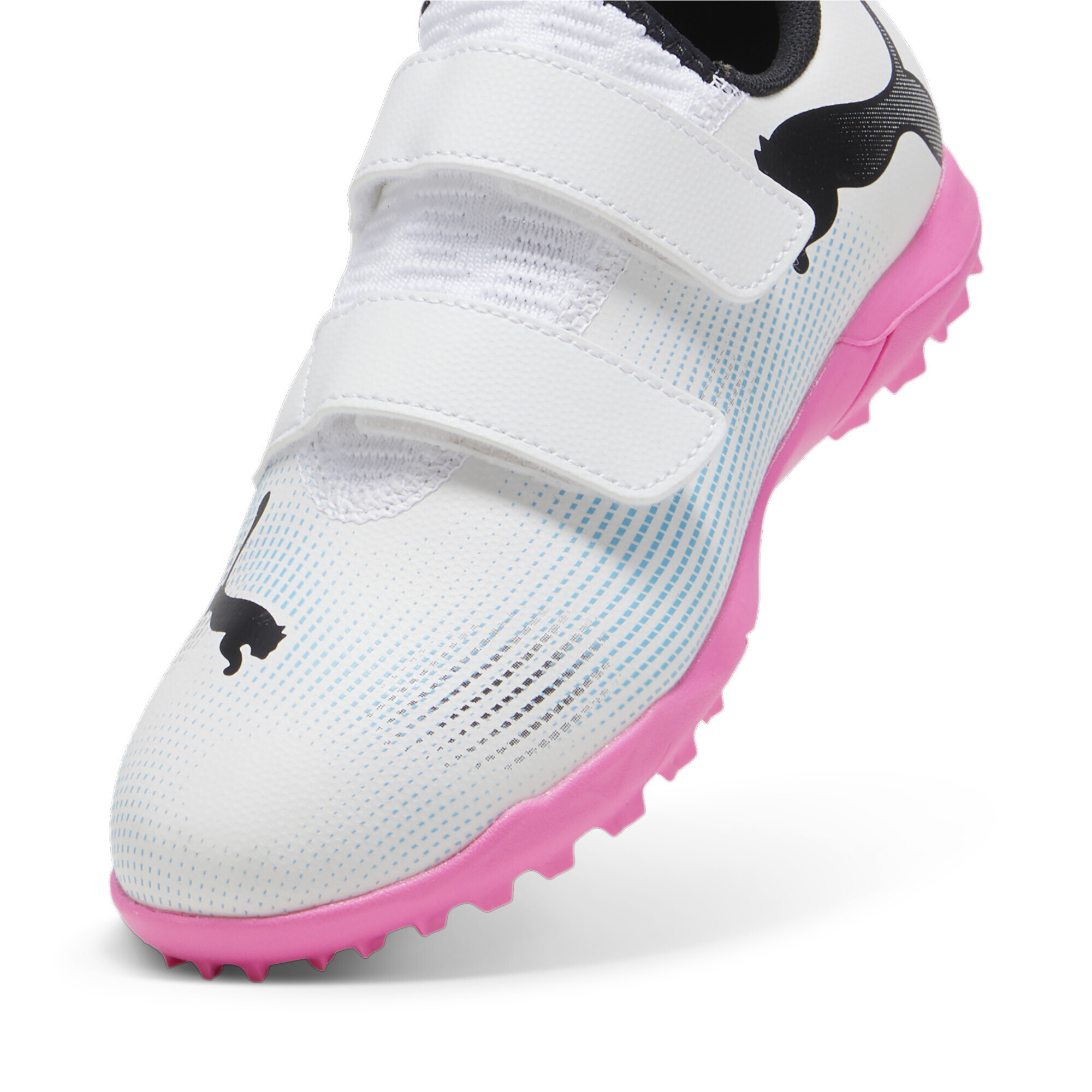 PUMA FUTURE 7 PLAY TT Youth Football Boots In White/Pink, Size EU 35.5