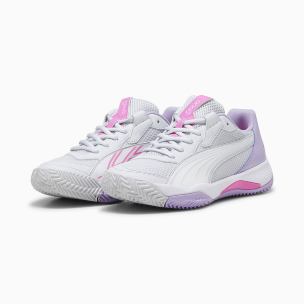NOVA Court Women's Padel Shoes, Silver Mist-PUMA White-Vivid Violet, large-MEX