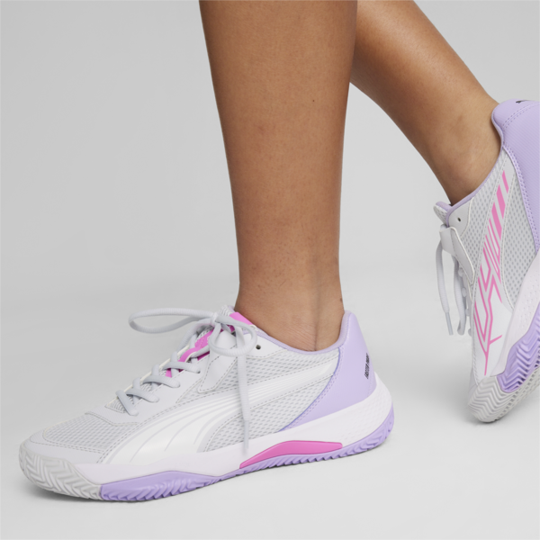 NOVA Court Women's Padel Shoes, Silver Mist-PUMA White-Vivid Violet, large-MEX