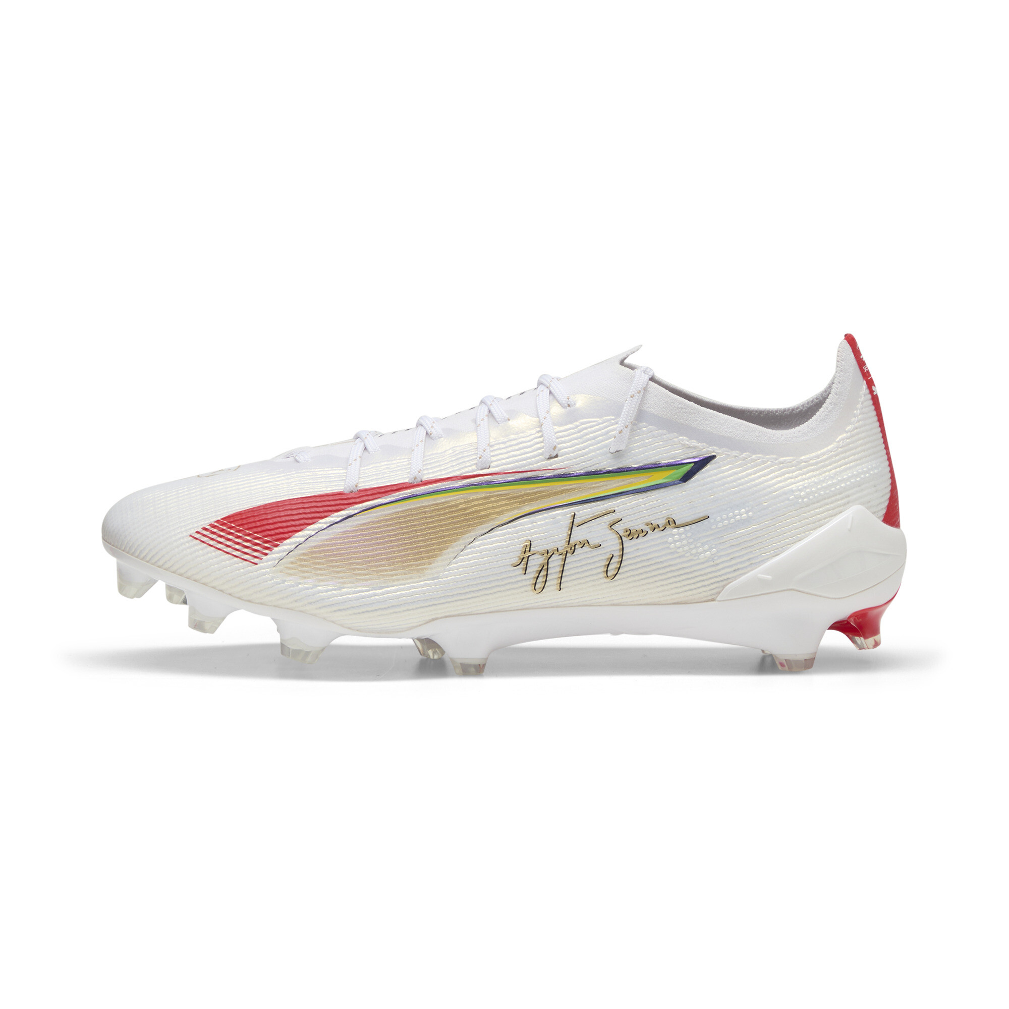 Puma ULTRA 5 ULTIMATE SENNA FG Fußballschuhe | White/Gold/Red | Größe: 39