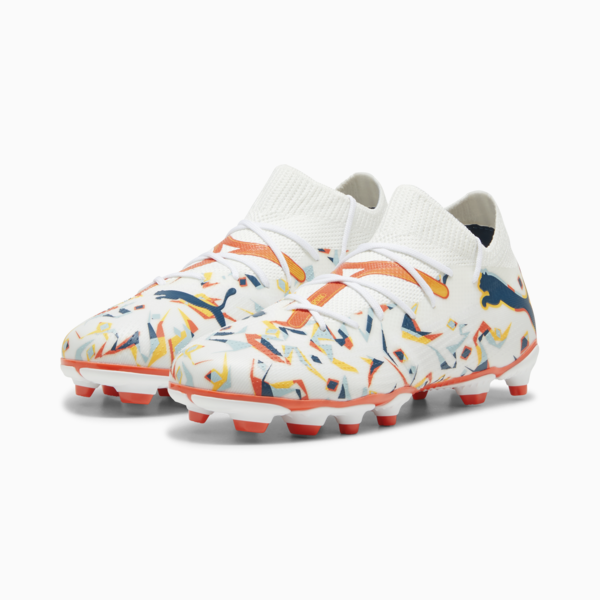 FUTURE 7 MATCH CREATIVITY FG/AG Youth Football Boots, PUMA White-Ocean Tropic-Turquoise Surf-Hot Heat-Sun Stream, large-ZAF
