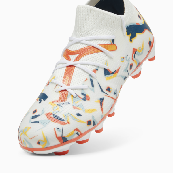 FUTURE 7 MATCH CREATIVITY FG/AG Youth Football Boots, PUMA White-Ocean Tropic-Turquoise Surf-Hot Heat-Sun Stream, large-ZAF