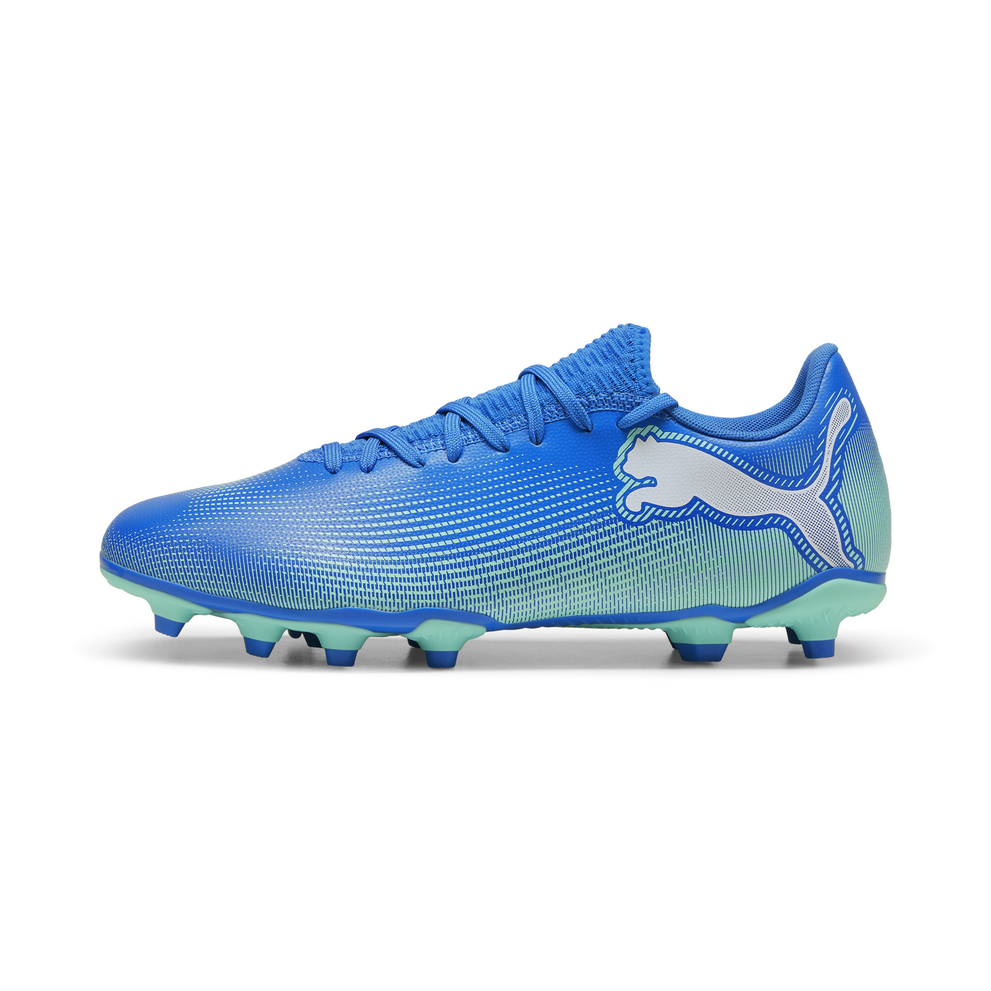 Puma FUTURE 7 PLAY FG/AG Fußballschuhe | Hyperlink Blue/Mint/White | Größe: 44.5