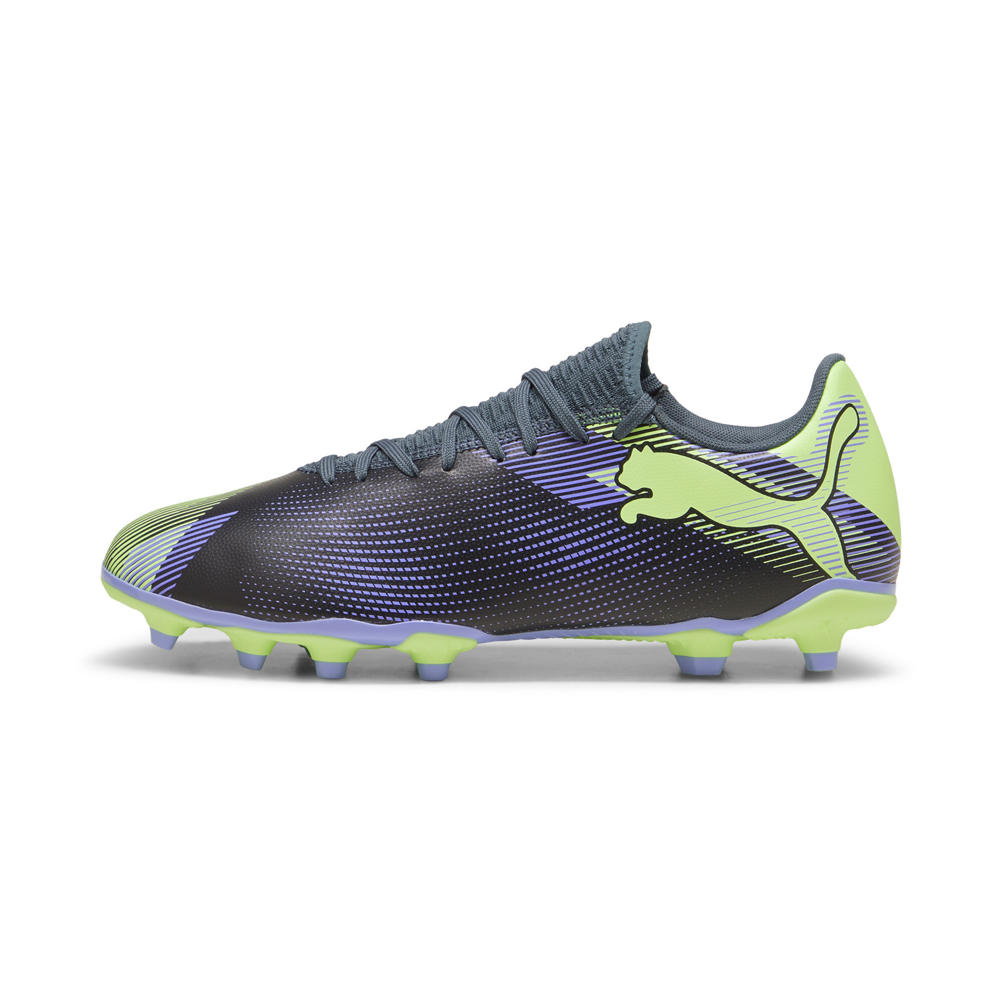 Puma FUTURE 7 PLAY FG/AG Fußballschuhe | Gray Skies/Elektro Purple/Fizzy Apple | Größe: 40.5