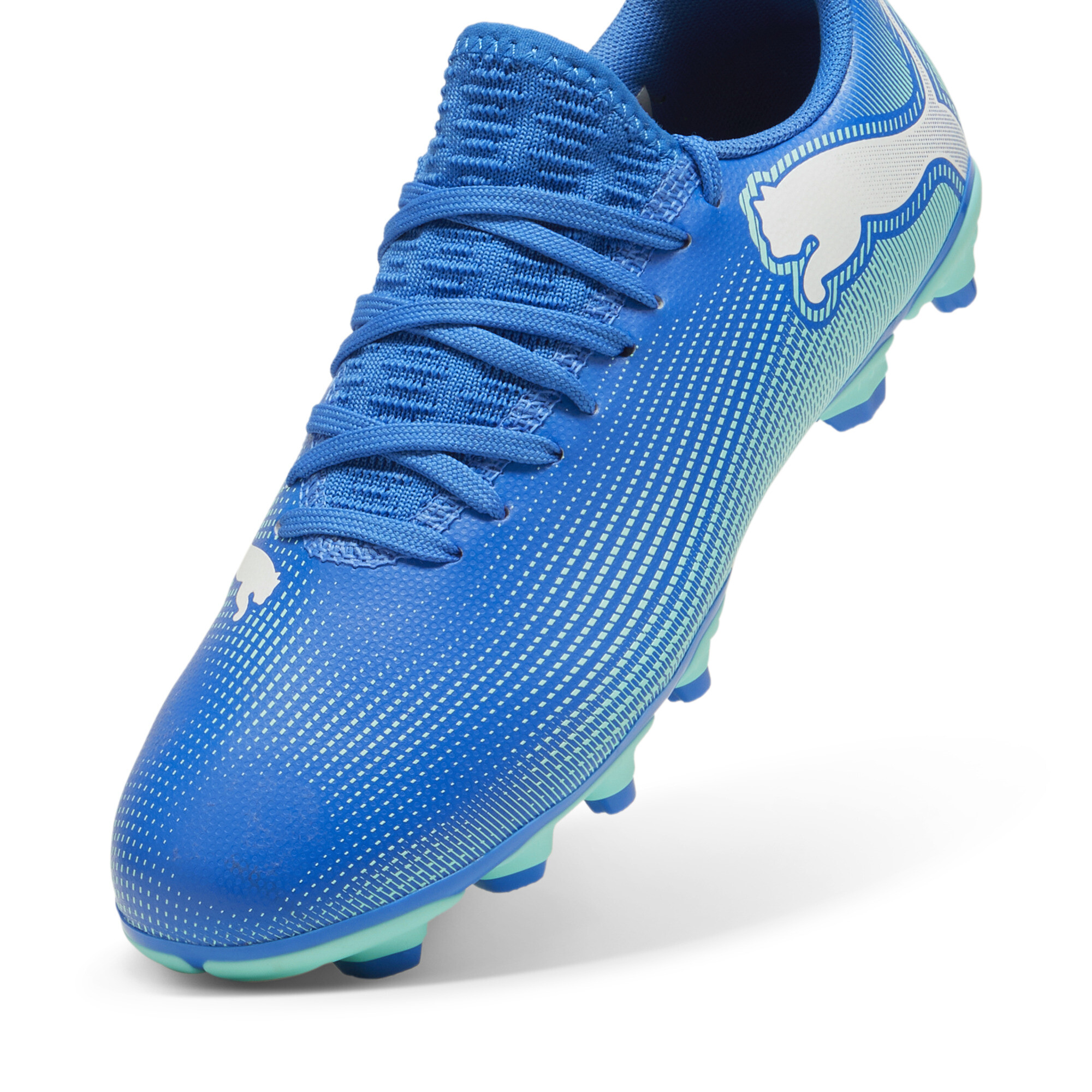 PUMA FUTURE 7 PLAY FG/AG Football Boots Youth In Blue, Size EU 38.5