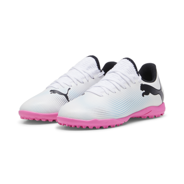 Botines de fútbol juveniles FUTURE 7 PLAY TT, PUMA White-PUMA Black-Poison Pink, large-ARG