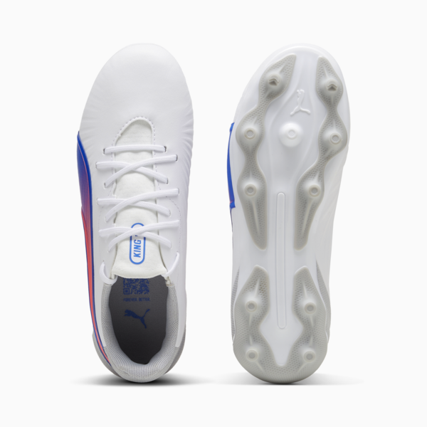 KING MATCH FG/AG Football Boots Youth, PUMA White-Bluemazing-Flat Light Gray, large-ZAF