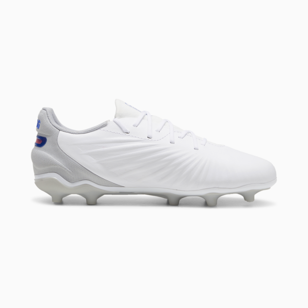 KING MATCH FG/AG Football Boots Youth, PUMA White-Bluemazing-Flat Light Gray, large-ZAF