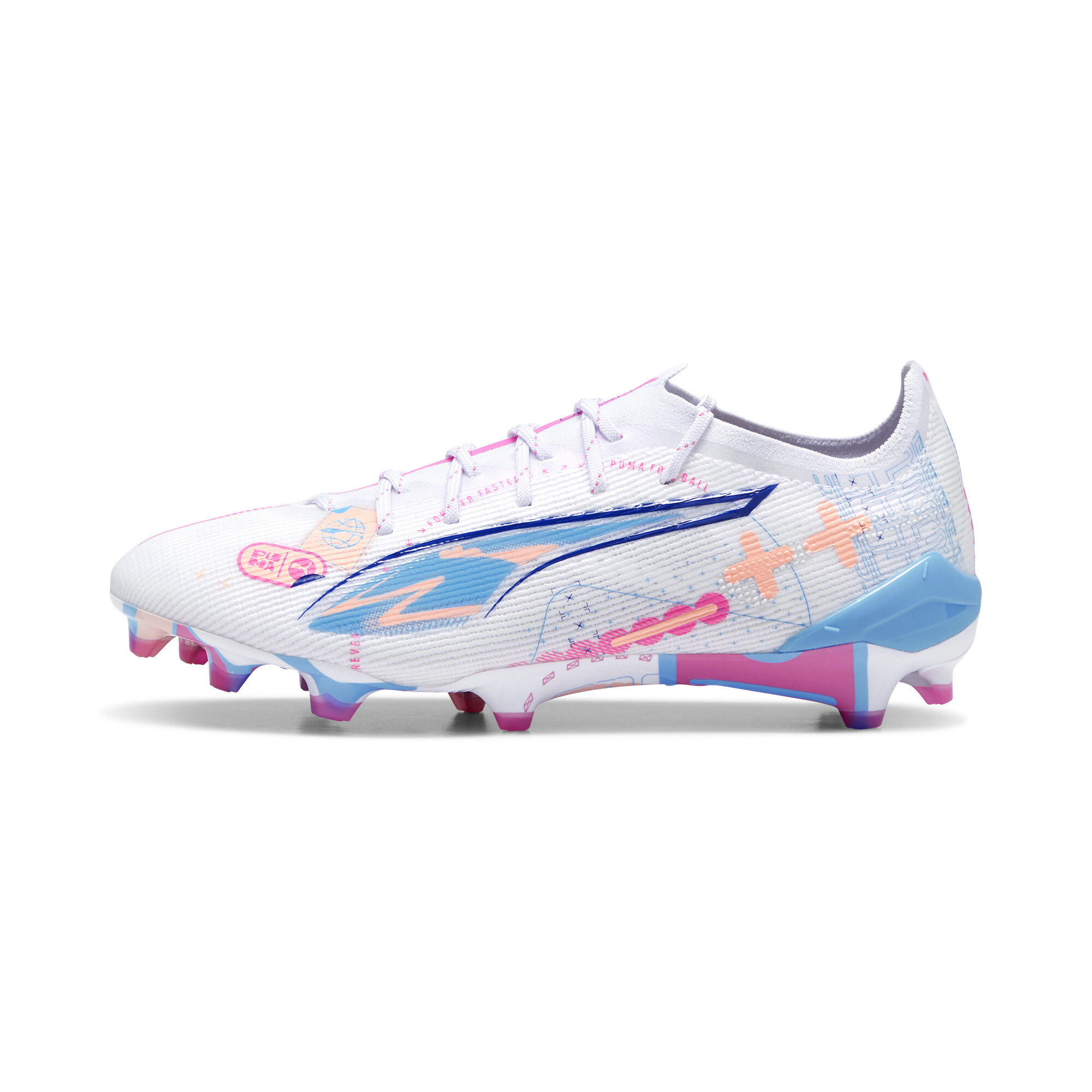 Puma ULTRA 5 ULTIMATE VOLUME UP FG Fußballschuhe | White/Luminous Blue/Poison Pink | Größe: 47