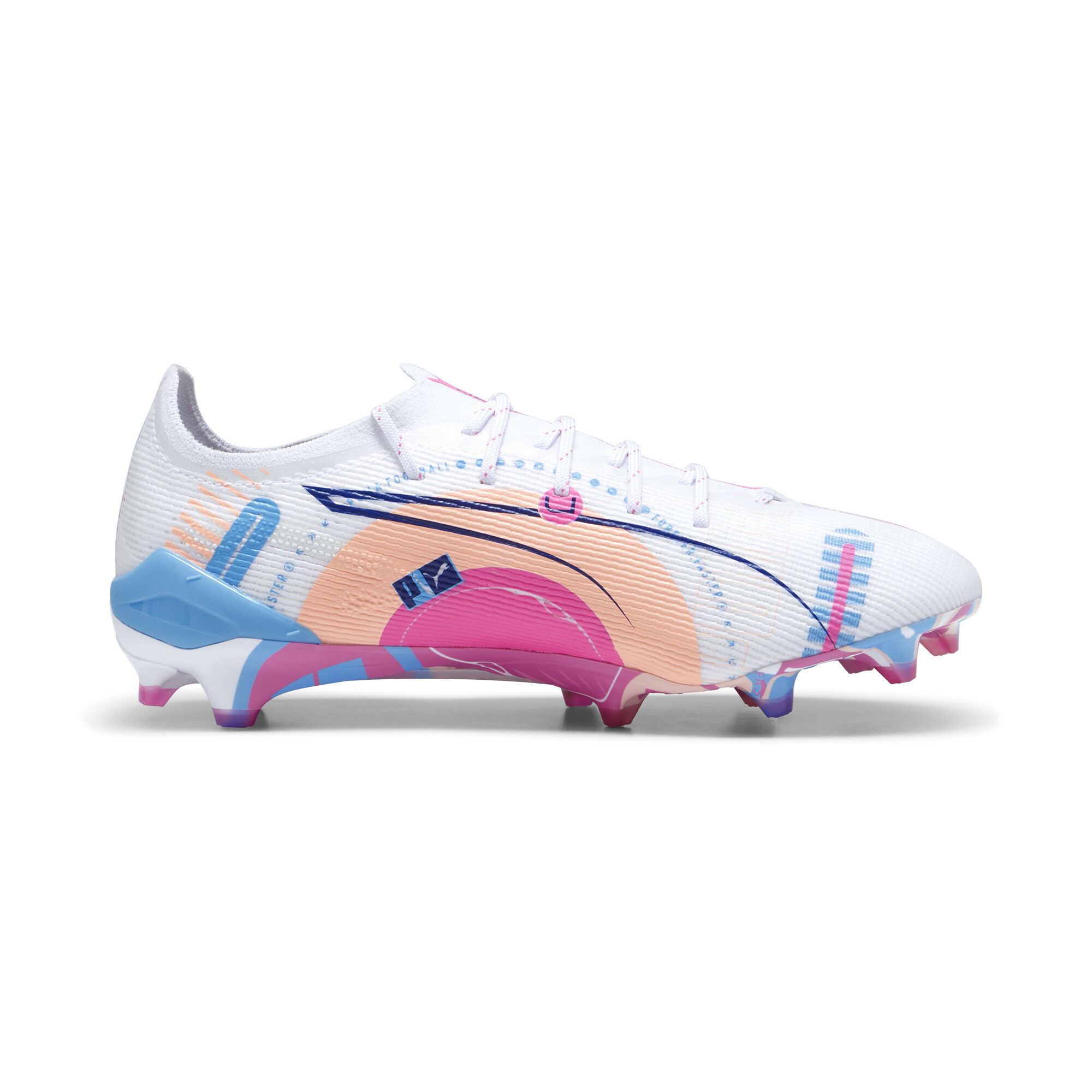 Men's PUMA ULTRA 5 ULTIMATE VOLUME UP FG Football Boots In White/Pink, Size EU 42