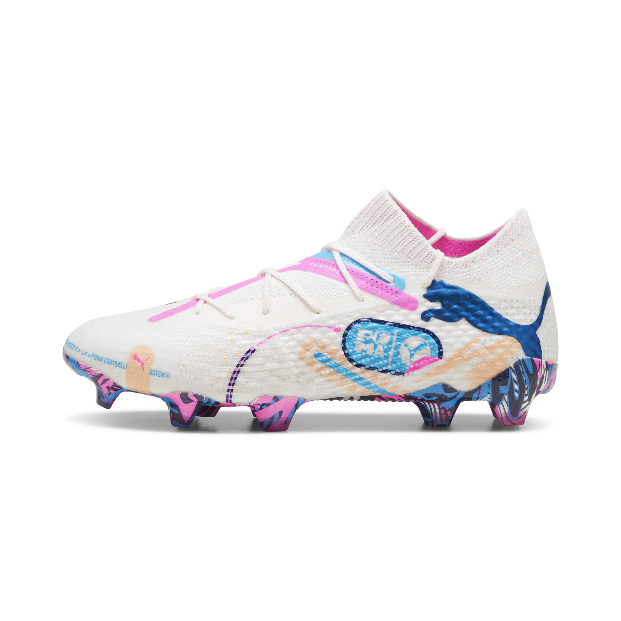 Puma FUTURE 7 ULTIMATE VOLUME UP FG/AG Fußballschuhe | White/Luminous Blue/Poison Pink | Größe: 46.5