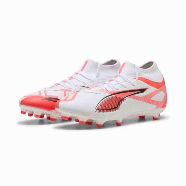 Tacos de fútbol ULTRA 5 PLAY+ FG/AG, PUMA White-PUMA Black-Glowing Red, large-MEX