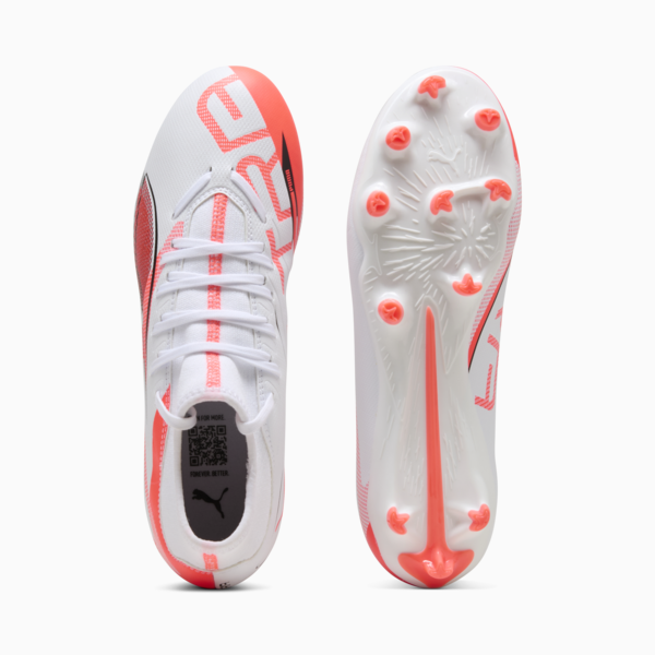 Tacos de fútbol ULTRA 5 PLAY+ FG/AG, PUMA White-PUMA Black-Glowing Red, large-MEX