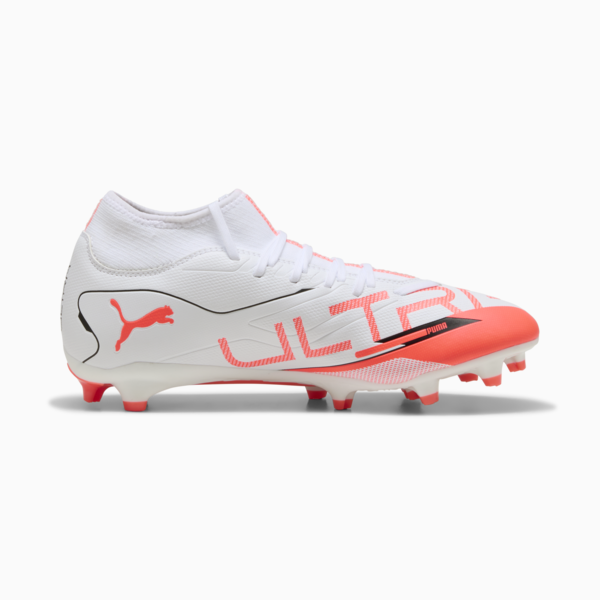 Tacos de fútbol ULTRA 5 PLAY+ FG/AG, PUMA White-PUMA Black-Glowing Red, large-MEX