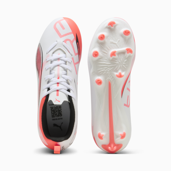 Tacos de fútbol ULTRA 5 PLAY FG/AG para adolescentes, PUMA White-PUMA Black-Glowing Red, large-MEX