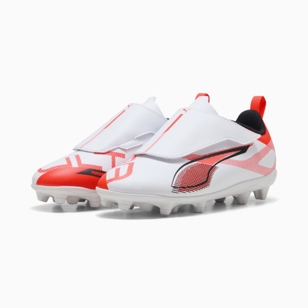 ULTRA 5 PLAY V FG/AG RB Football Boots Youth, PUMA White-PUMA Black-Glowing Red, large-MEX