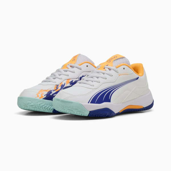 NOVA Smash Padel Shoes Youth, PUMA White-Vivid Blue-Safe Lake-Heat Fire, large-ZAF