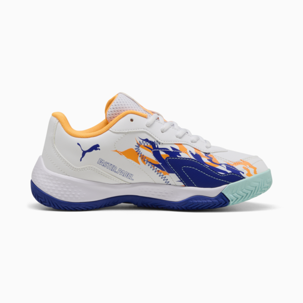 NOVA Smash Padel Shoes Youth, PUMA White-Vivid Blue-Safe Lake-Heat Fire, large-ZAF